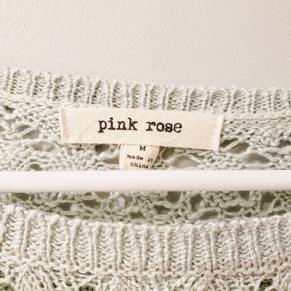 Mint Green Pink Rose Knit Long Sleeve Top - Picture 6 of 8